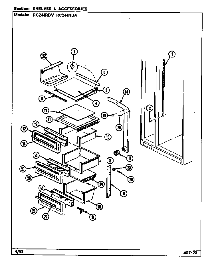 Shelves & Accessories Diagram and Parts List for RC244RDA DS83B Magic Chef Refrigerator