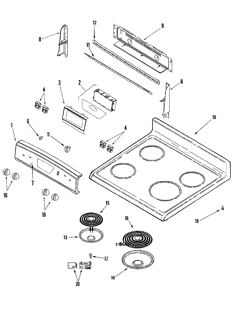 CONTROL PANEL / TOP ASSEMBLY Diagram and Parts List for AER5511BAW  Amana Range