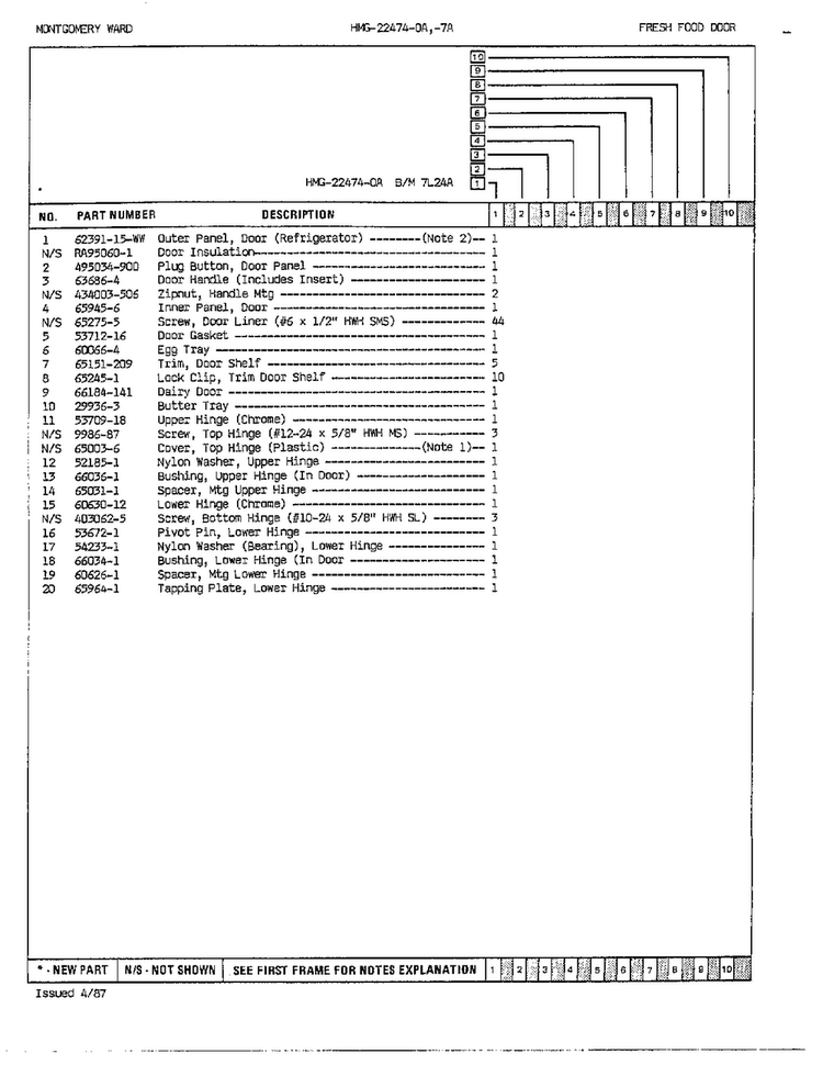 Fresh Food Door Page 2 Diagram and Parts List for 22474A  Admiral Refrigerator