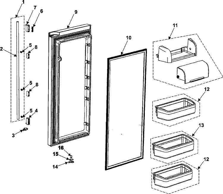 REFRIGERATOR DOOR Diagram and Parts List for RM255LASH  Maytag Refrigerator