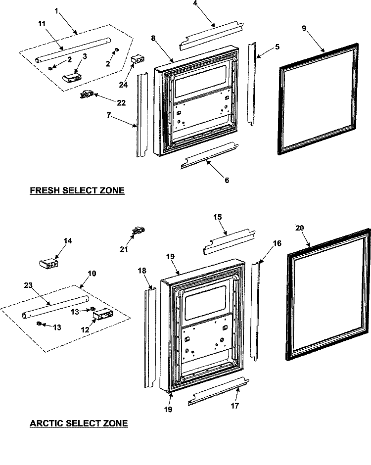 ARCTIC / FRESH / SELECT ZONE DOORS Diagram and Parts List for RM255LASH  Maytag Refrigerator