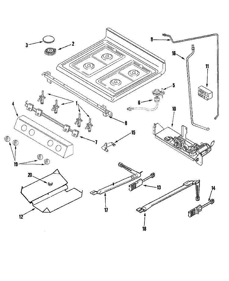 GAS CONTROLS Diagram and Parts List for AGR5725RDB  Amana Range