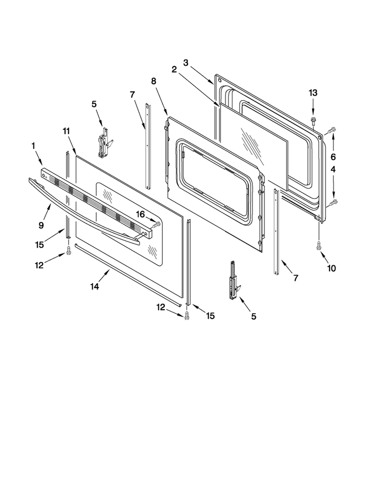 Door Parts Diagram and Parts List for 4KAER5500AW0  Amana Range