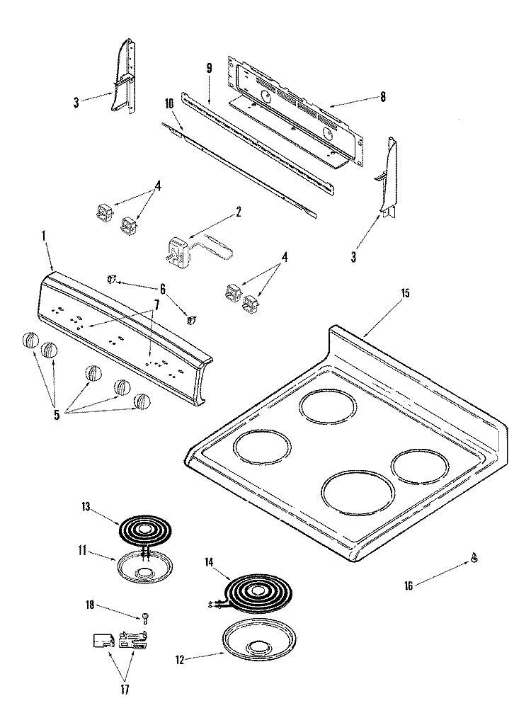CONTROL PANEL / TOP ASSEMBLY Diagram and Parts List for AER4111AAW  Amana Range