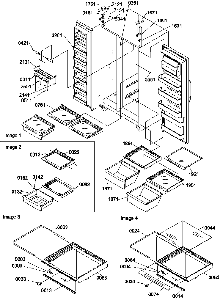 Refrigerator/freezer Shelves, Lights, And Hinges Diagram and Parts List for SX322S2W-P1307303WW  Amana Refrigerator