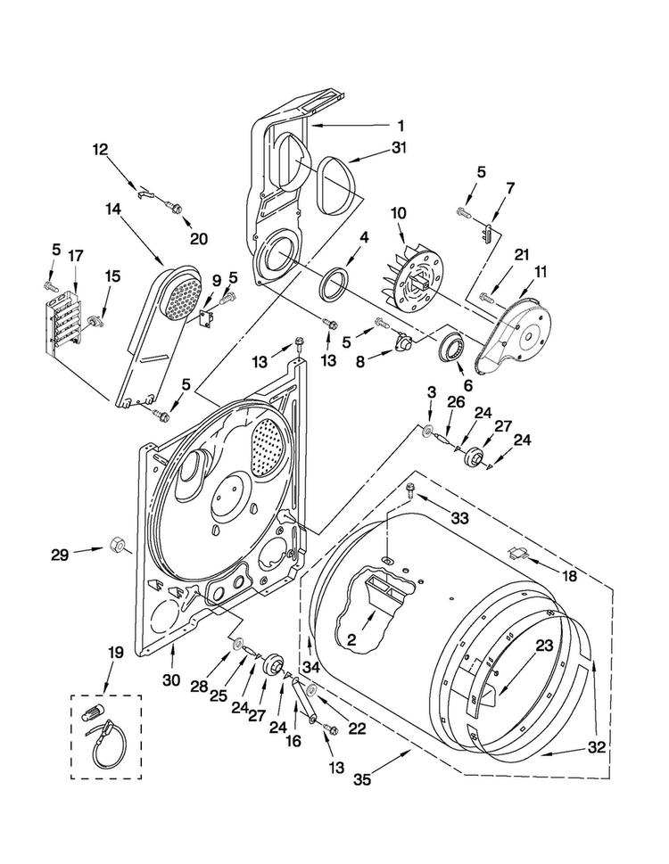 Bulkhead Parts Diagram and Parts List for 4GAED4900YW0  Admiral Dryer