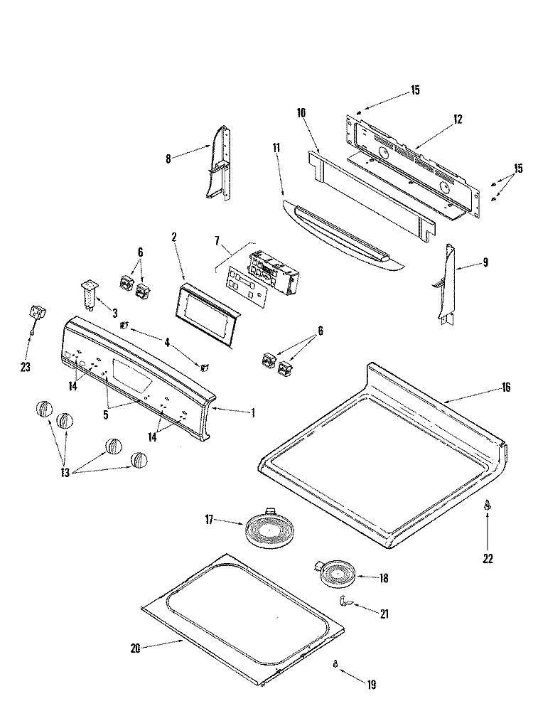CONTROL PANEL / TOP ASSEMBLY Diagram and Parts List for AER5815RCB  Amana Range