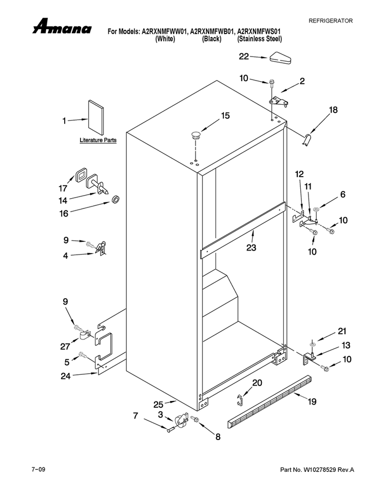 Cabinet Parts Diagram and Parts List for A2RXNMFWS01  Amana Refrigerator