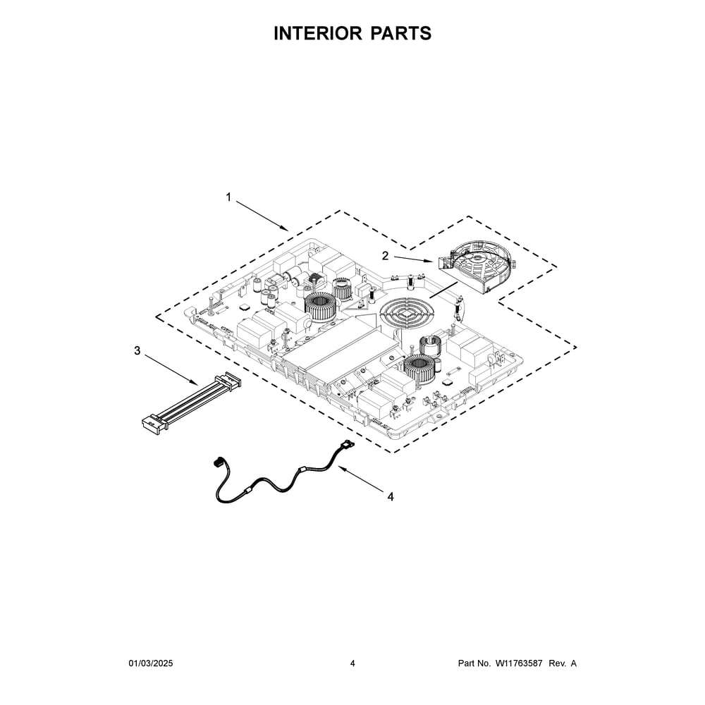 Interior Parts Diagram and Parts List for JIC4324KB02  Jenn-Air Cooktop