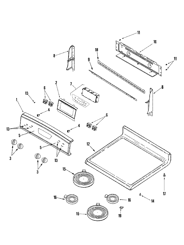 CONTROL PANEL / TOP ASSEMBLY Diagram and Parts List for AER5710BAH  Amana Range