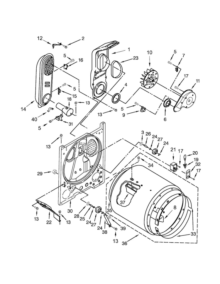 Bulkhead Parts Diagram and Parts List for CGD137SDW2  Crosley Dryer