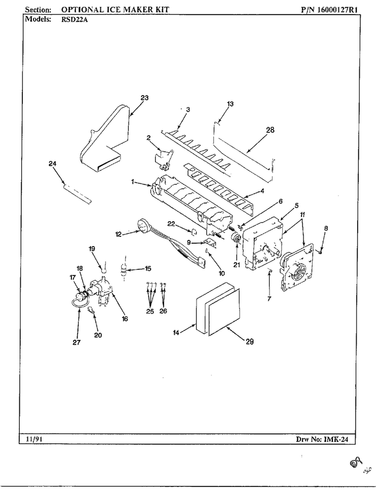 Optional Ice Maker Diagram and Parts List for 22714  Maytag Refrigerator