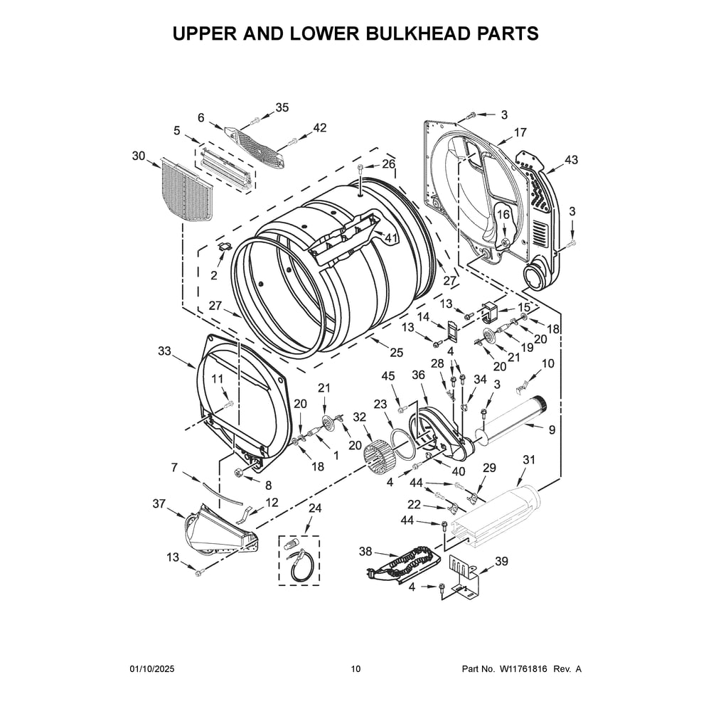 Upper And Lower Bulkhead Parts Diagram and Parts List for MLE26PDFYW0  Maytag Dryer