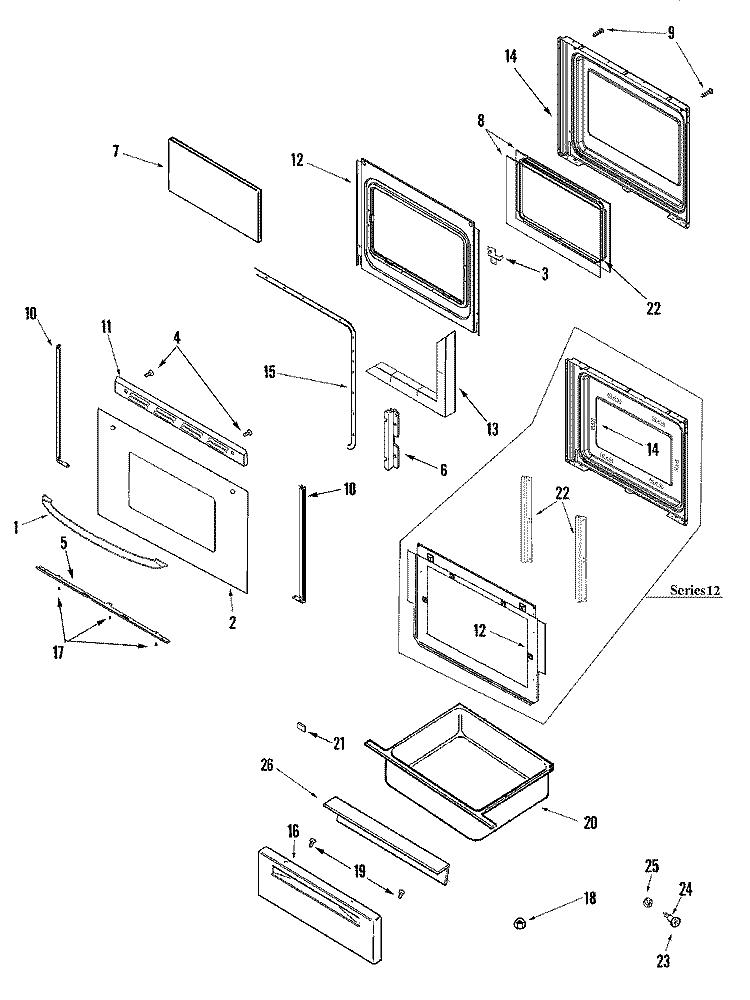 DOOR / DRAWER Diagram and Parts List for MGRH752BDW  Maytag Range