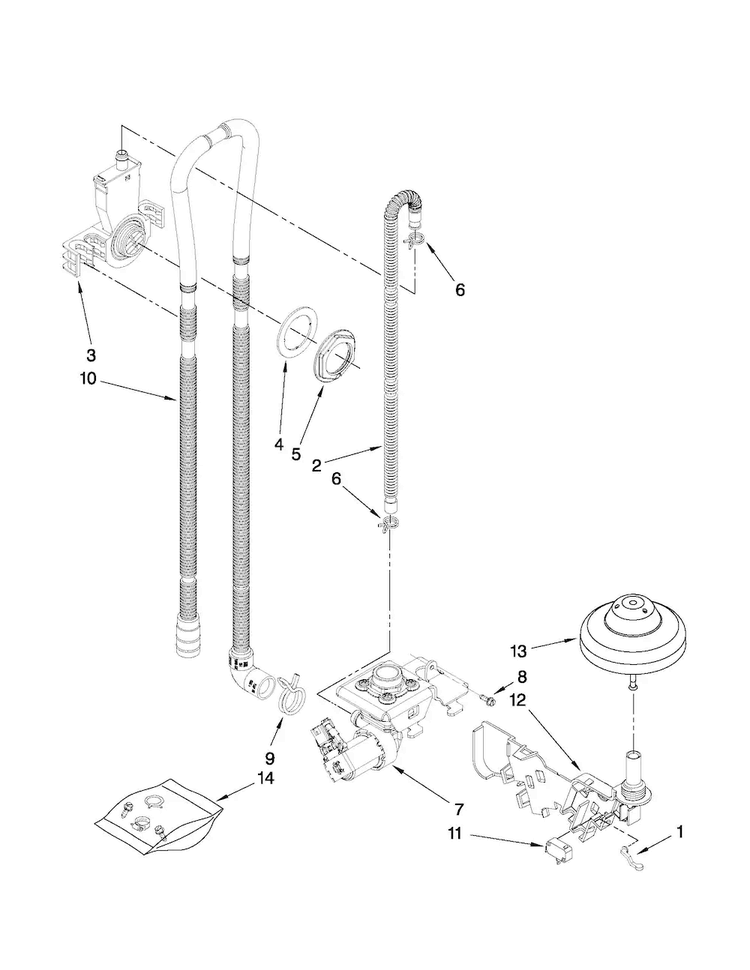 Fill, Drain And Overfill Parts Diagram and Parts List for ADB1600AWW1  Amana Dishwasher