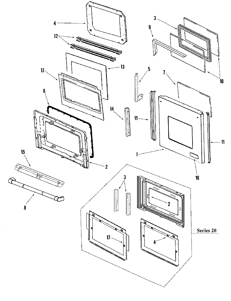 DOOR (PRO) Diagram and Parts List for JJW9530DDP  Jenn-Air Wall Oven