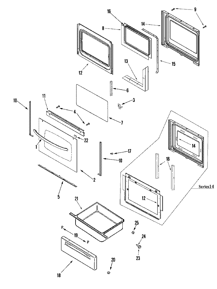 DOOR / DRAWER Diagram and Parts List for AER5712AAQ  Amana Range
