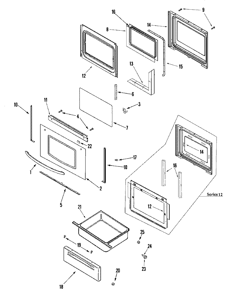 DOOR / DRAWER Diagram and Parts List for PERL451ACQ  Maytag Range