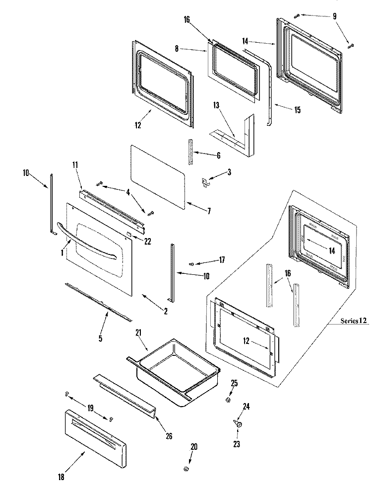DOOR / DRAWER Diagram and Parts List for AGR5712BDW  Amana Range