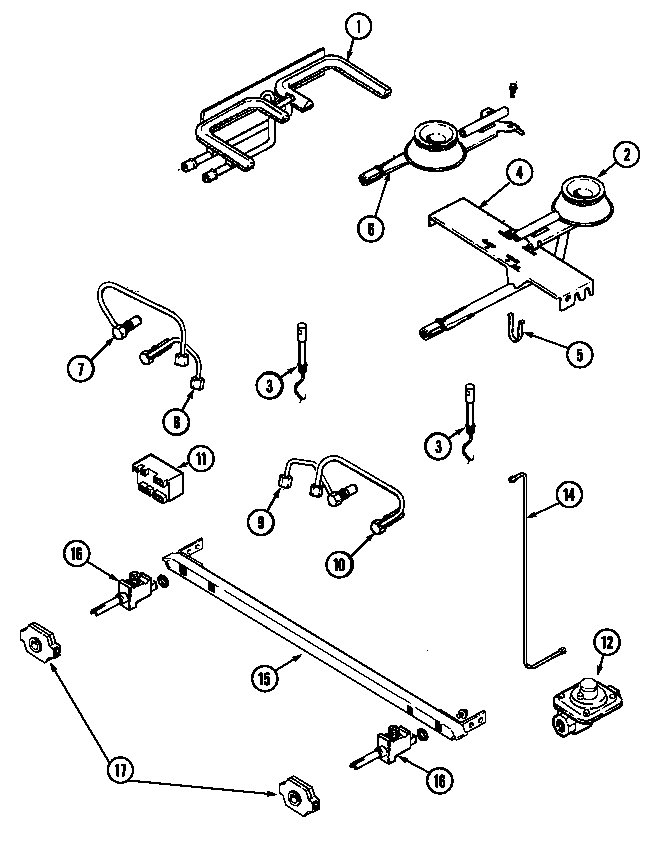 Gas Controls Diagram and Parts List for SVD8310SD  Jenn-Air Range