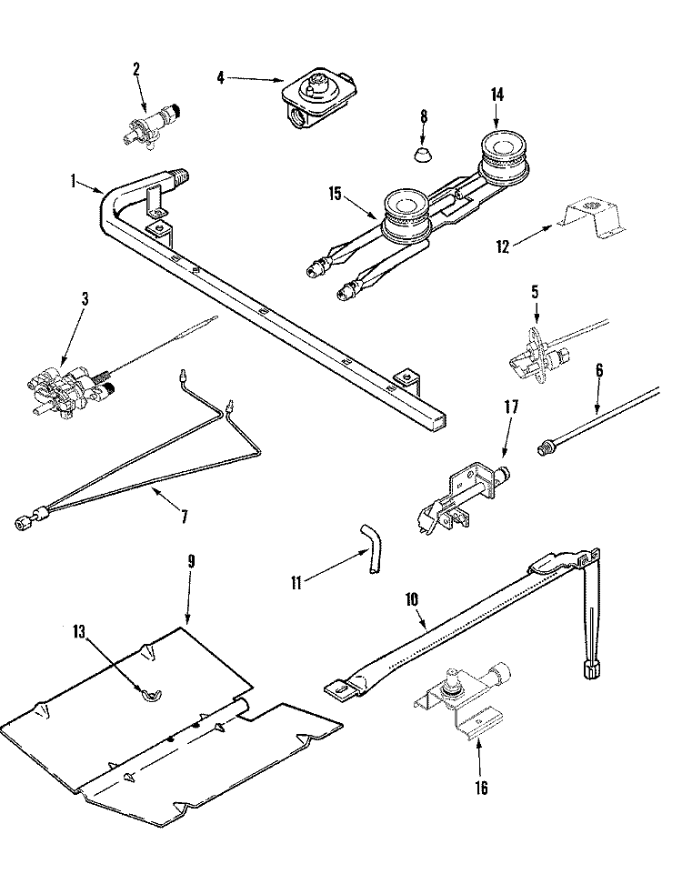 GAS CONTROLS Diagram and Parts List for CP31200BDV  Crosley Range