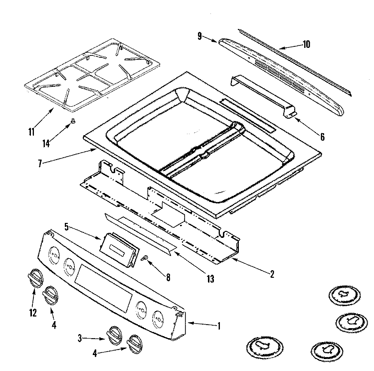 CONTROL PANEL / TOP ASSEMBLY Diagram and Parts List for JGS8850BDS  Jenn-Air Range