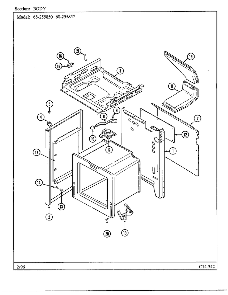 Body Diagram and Parts List for 68-255857  Magic Chef Range