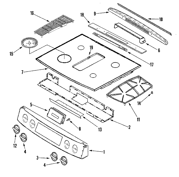 CONTROL PANEL / TOP ASSEMBLY Diagram and Parts List for JGS9900BDS  Jenn-Air Cooktop