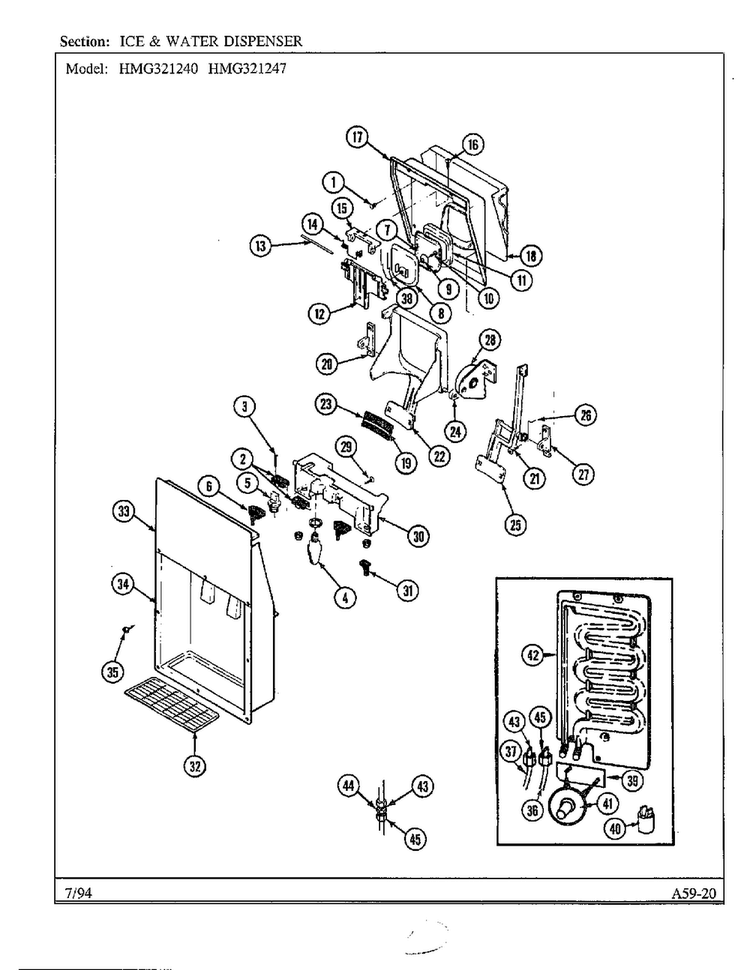 Ice And Water Dispenser Diagram and Parts List for 321240  Admiral Refrigerator