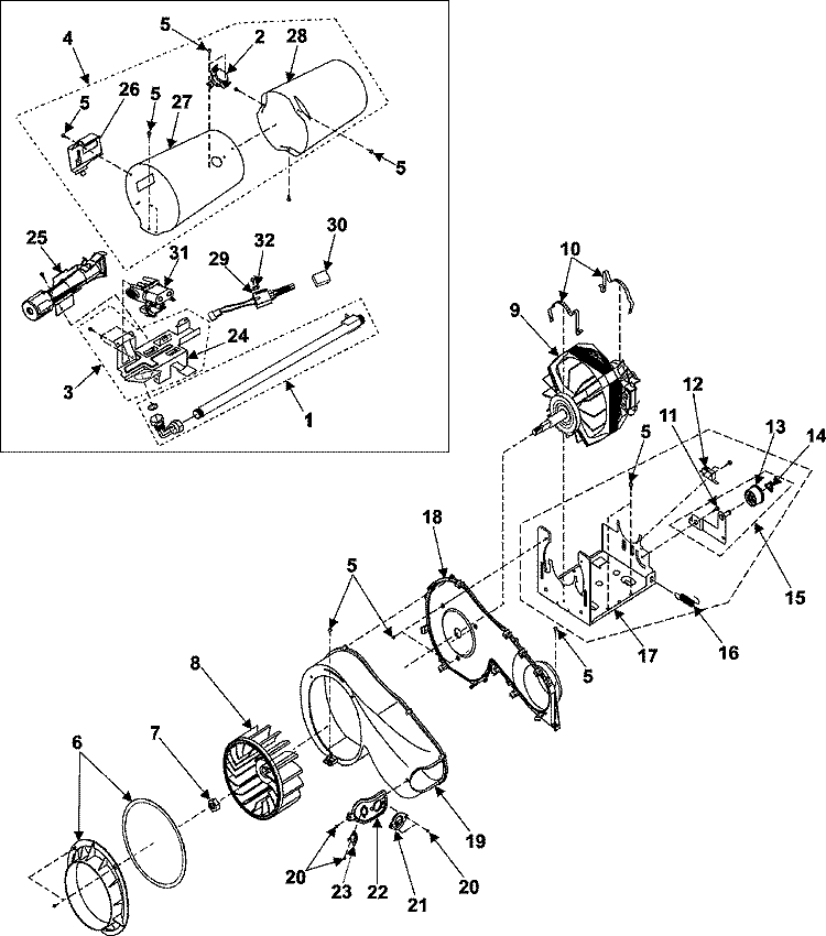 BLOWER / HEATER / MOTOR Diagram and Parts List for DV3C6BGW  Amana Dryer