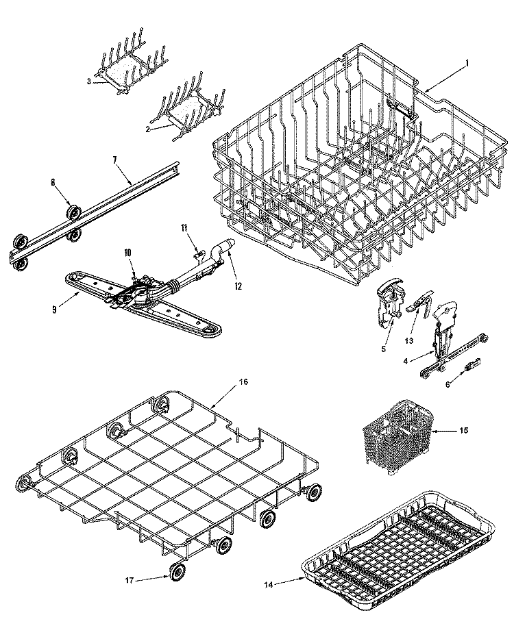 TRACK & RACK ASSEMBLY (MIDDLE / LWR) Diagram and Parts List for MDB9601AWW  Maytag Dishwasher