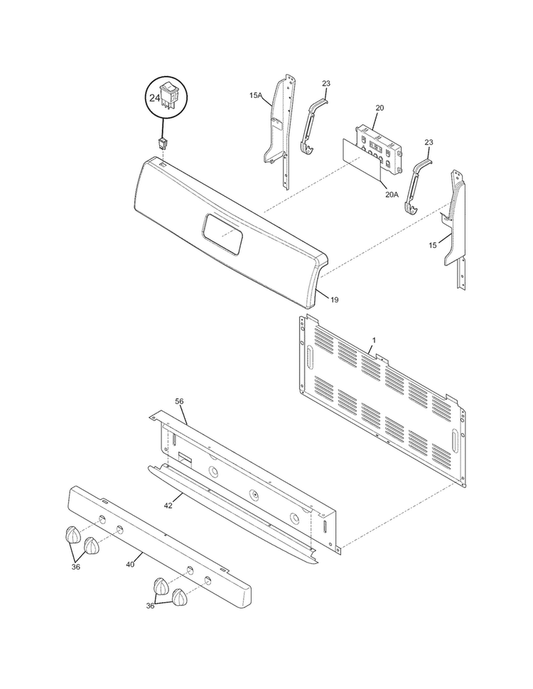 Backguard Diagram and Parts List for CRG3150LSB  Crosley Range
