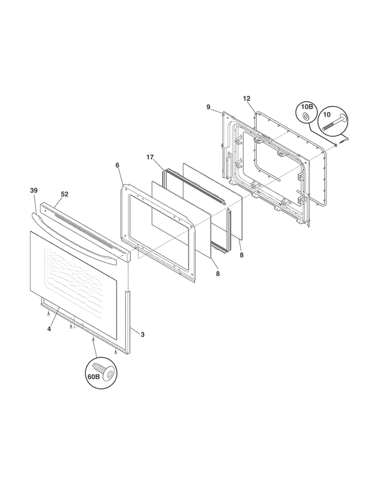 Door Diagram and Parts List for CRG3180PWA  Crosley Range