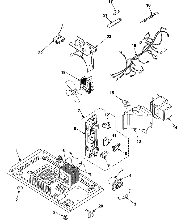 INTERNAL CONTROL / LATCH ASSY / BASE Diagram and Parts List for MS840BB  Maytag Microwave