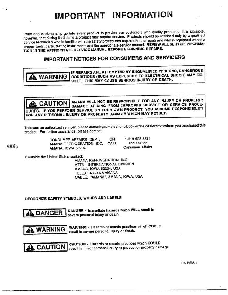 Information Diagram and Parts List for 5786  Amana Air Conditioner