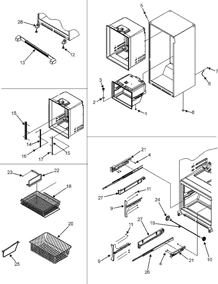 INTERIOR CABINET / FRZ SHELVES / TOE GRILLE Diagram and Parts List for IF36INDFSF  Dacor Refrigerator