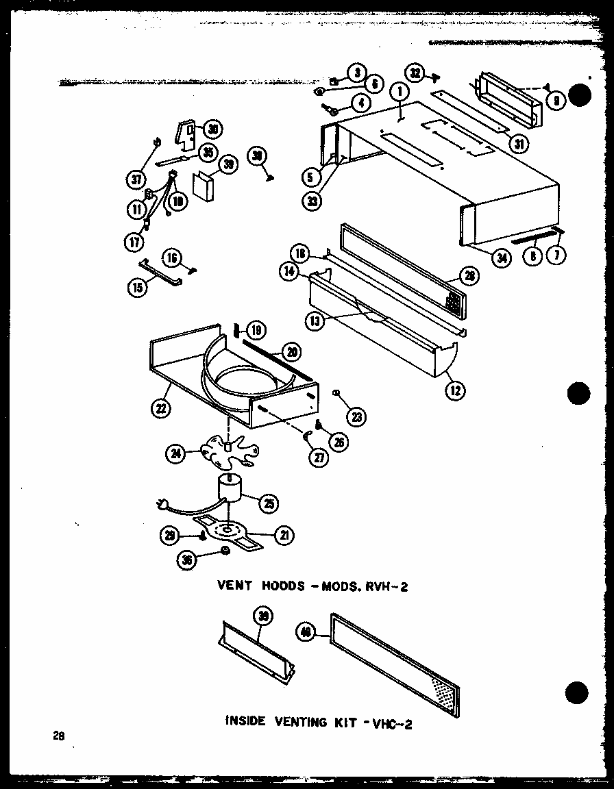 Vent Hoods (rvh-2/p72908-1m) (vhc-2/p72908-2m) Diagram and Parts List for RVH-2 P72908-1M Amana Range Hood