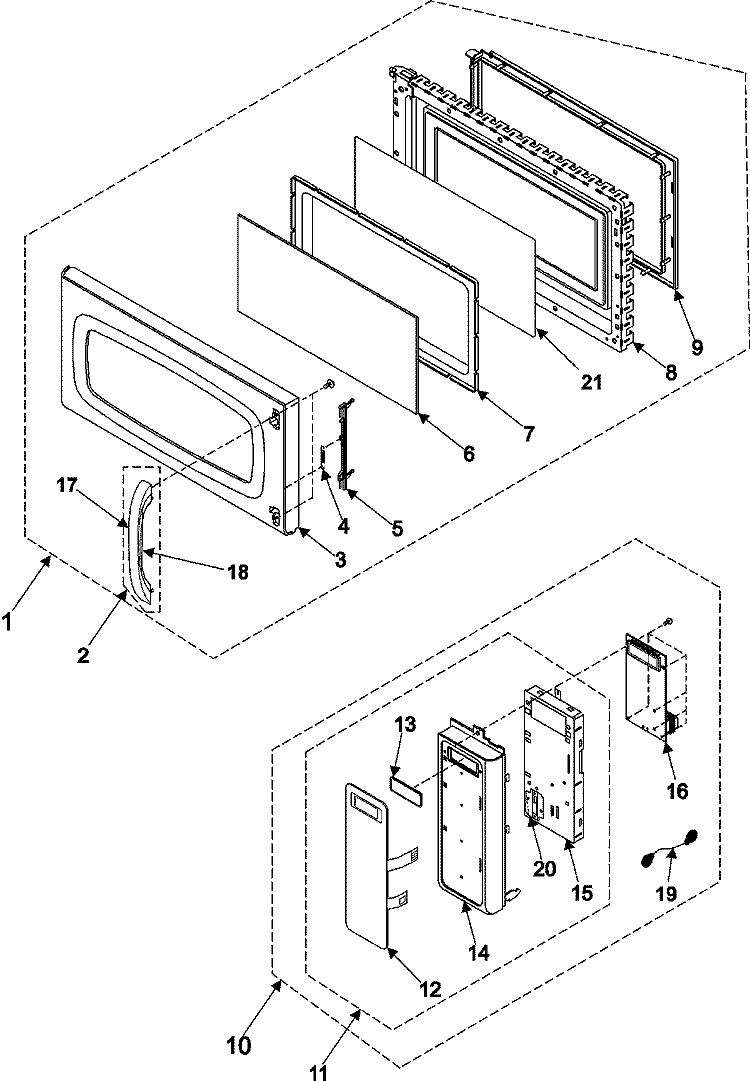 CONTROL PANEL / DOOR ASSEMBLY Diagram and Parts List for SMH7174BE  Maytag Microwave