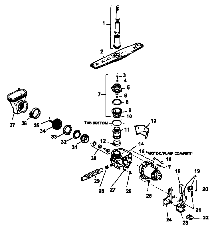Water Distribution Components Diagram and Parts List for CDU600C-P1188317W  Caloric Dishwasher