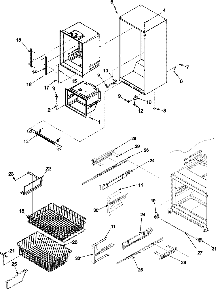 INTERIOR CABINET & FREEZER SHELVES Diagram and Parts List for RY4951 RY4951000W0 Gaggenau Refrigerator