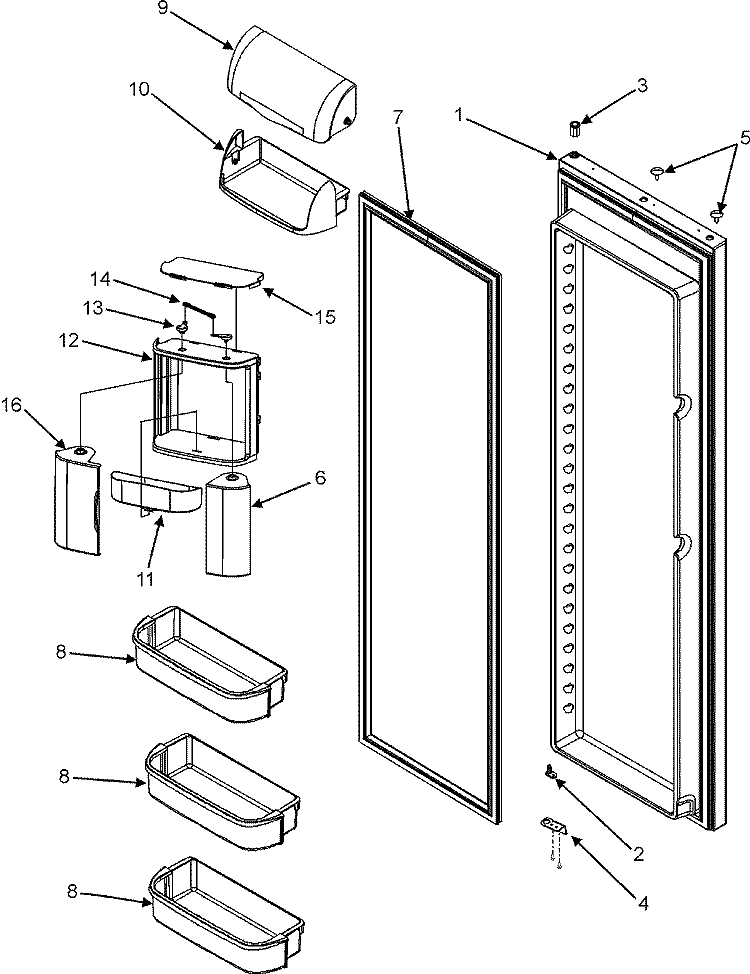 REFRIGERATOR DOOR Diagram and Parts List for MSD2352KEB  Maytag Refrigerator