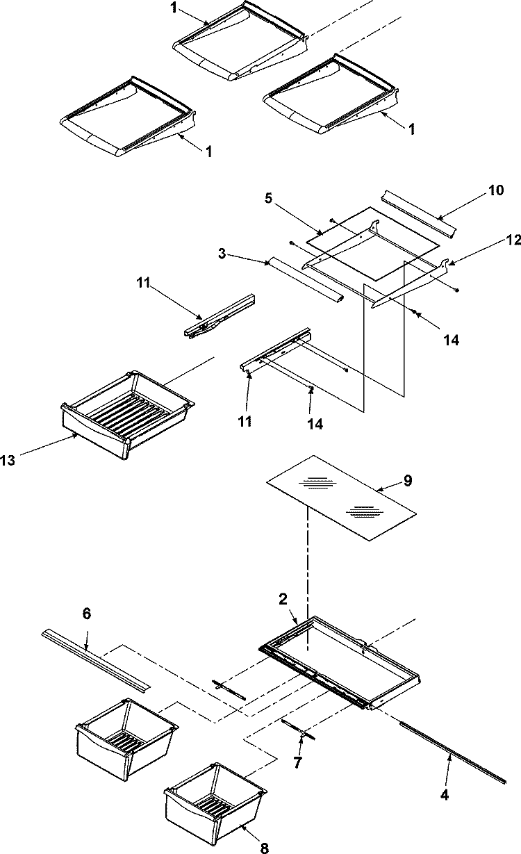 REFRIGERATOR SHELVING Diagram and Parts List for ABB2222FEB ABB2222FEx0 Amana Refrigerator