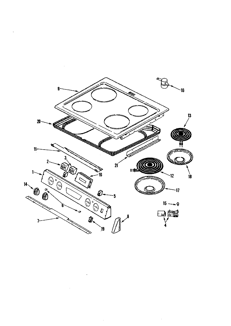 CONTROL PANEL / TOP ASY Diagram and Parts List for AES1350BAW  Amana Range