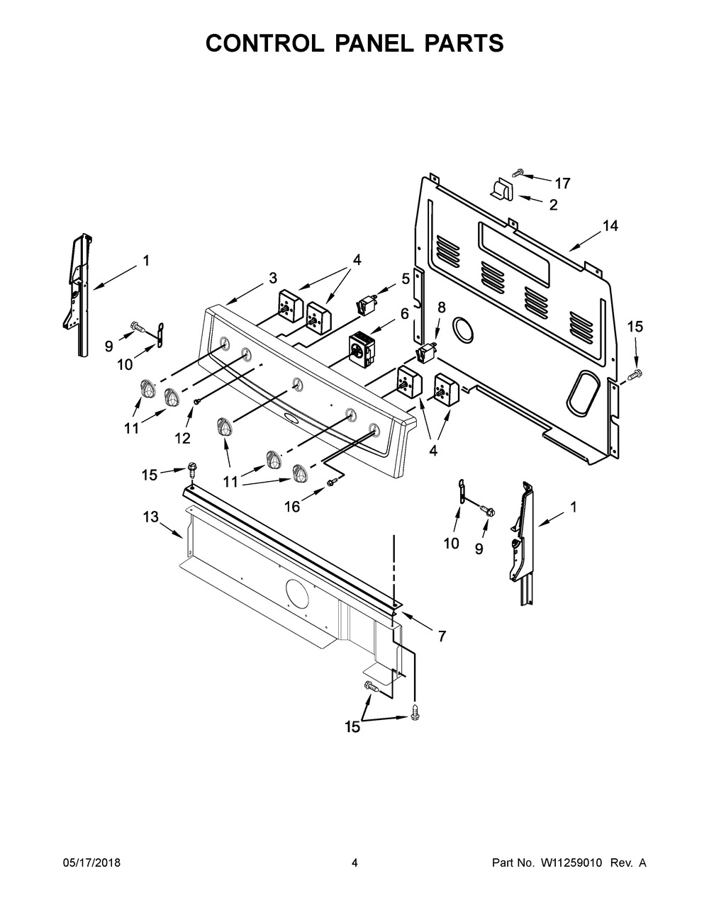 Control Panel Parts Diagram and Parts List for ACR2303MFW2  Maytag Range