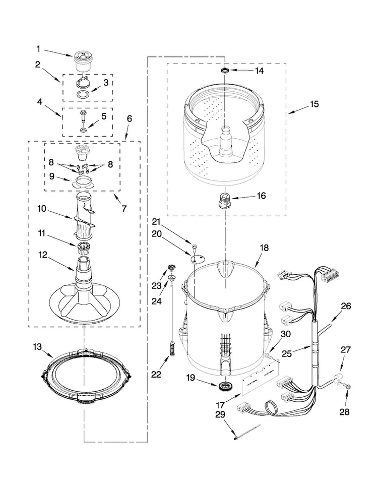 Basket And Tub Parts Diagram and Parts List for NTW4700YQ1  Amana Washer