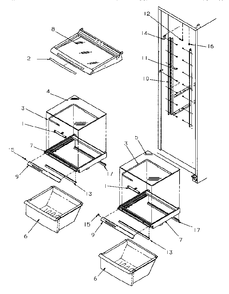 Shelving And Drawers Diagram and Parts List for SSD21SL-P1193901WL  Amana Refrigerator