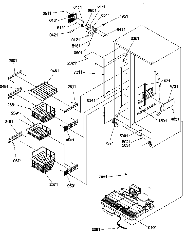 Freezer Shelves And Light Diagram and Parts List for SRDE528SW-P1184904WW  Amana Refrigerator