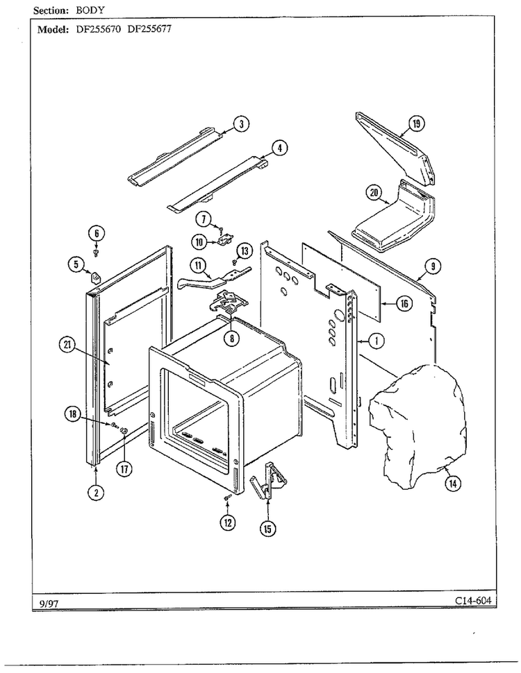Body Diagram and Parts List for DF255670  Magic Chef Range