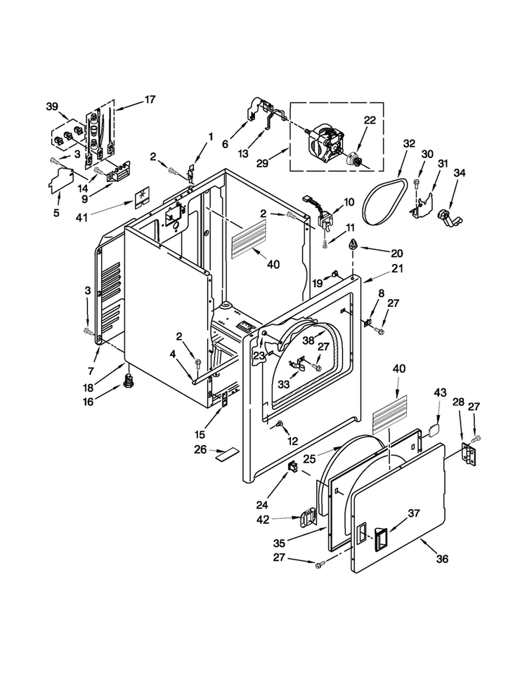 Cabinet Parts Diagram and Parts List for NED4700YQ1  Amana Dryer