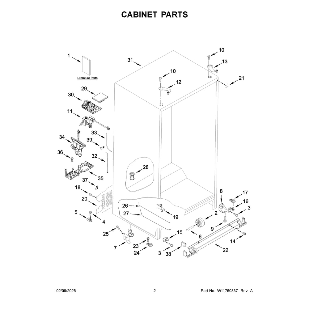 Cabinet Parts Diagram and Parts List for MRSC6636RZ00  Maytag Refrigerator